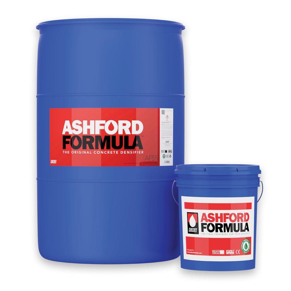Ashford Formula concrete densifier drum and pail