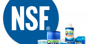 CreteClean Plus line next to a big NSF logo