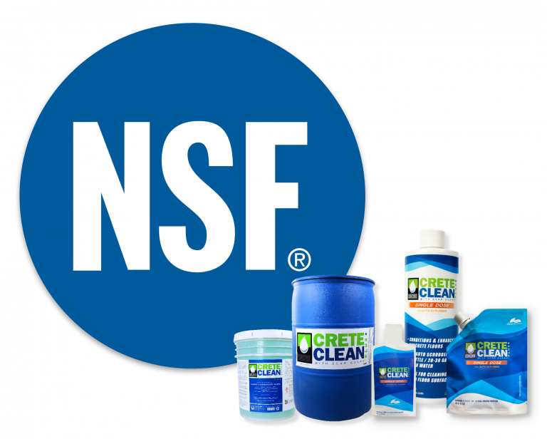 CreteClean Plus line next to a big NSF logo