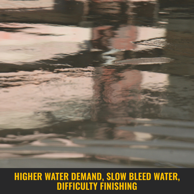 Bleed water sitting on the top surface of a Type 1L concrete floor surface.
